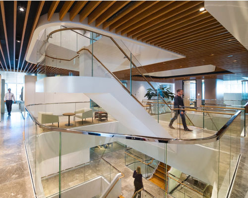 15mm Clear Toughened Curved Glass  Frameless cantilever panels grouted into floor channel